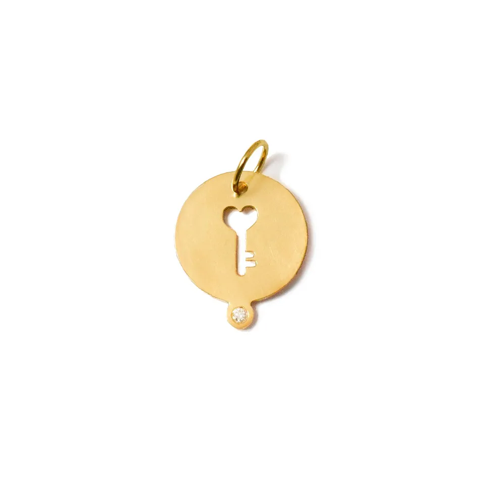 Aimée Aimer Médailles Heureuses Clé or jaune diamant 14 mm