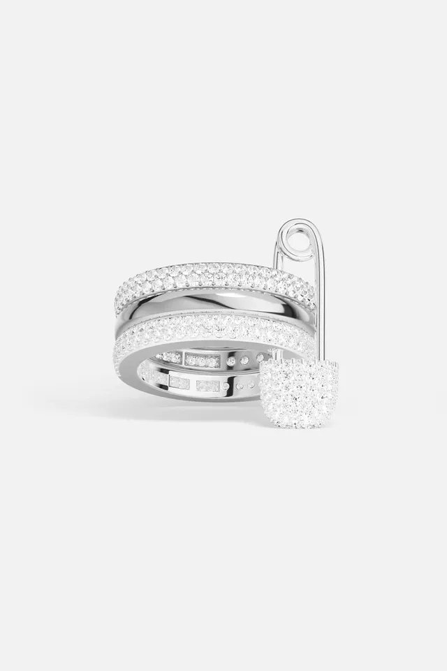 APM Monaco Morse Baby XL bague large blanc pavé