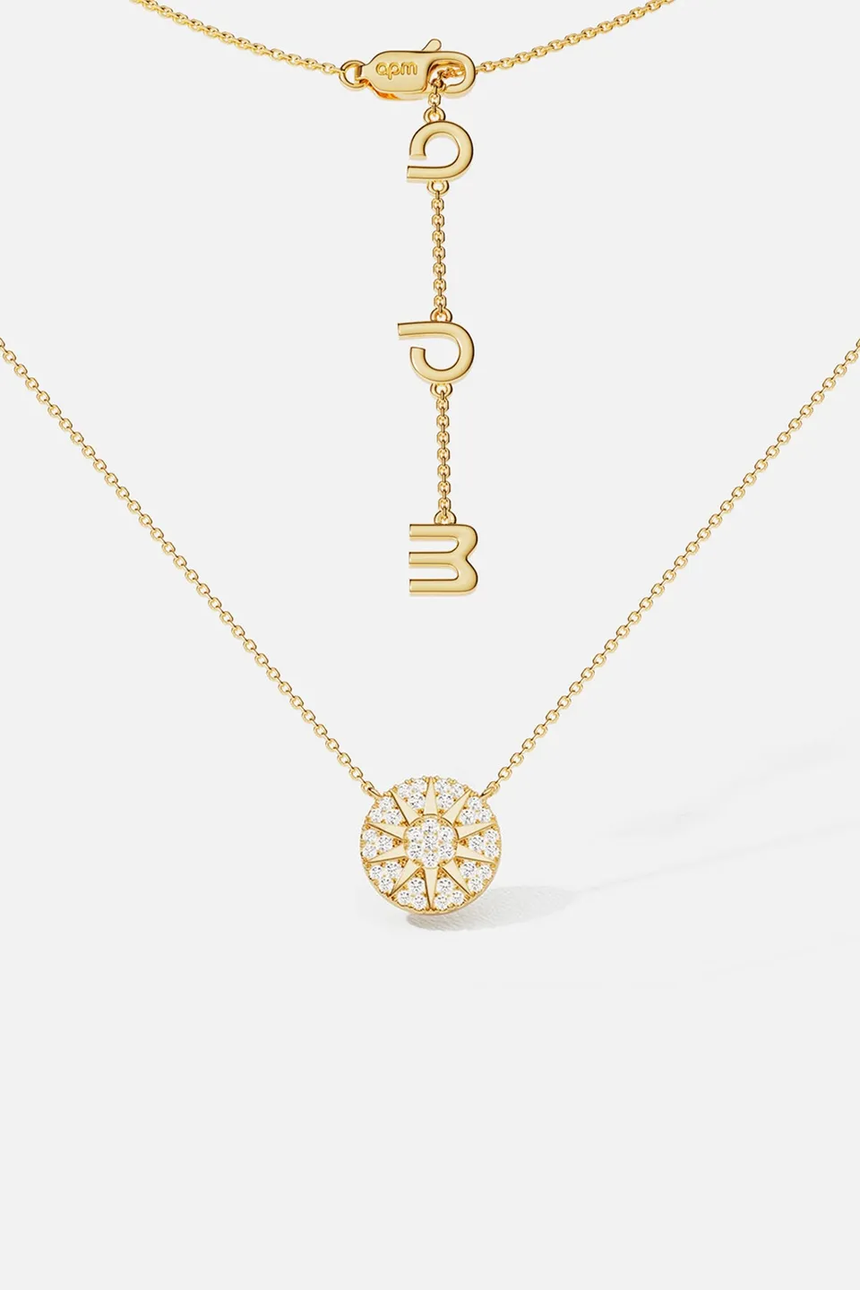 APM Monaco Soleil collier pendentif doré zircon 41-45 cm