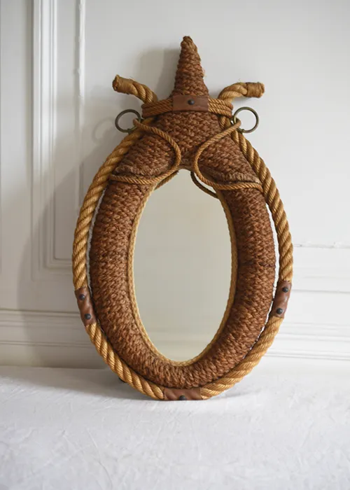 Aimée Aimer Audoux-Minet miroir corde cuir 65 cm pièce unique