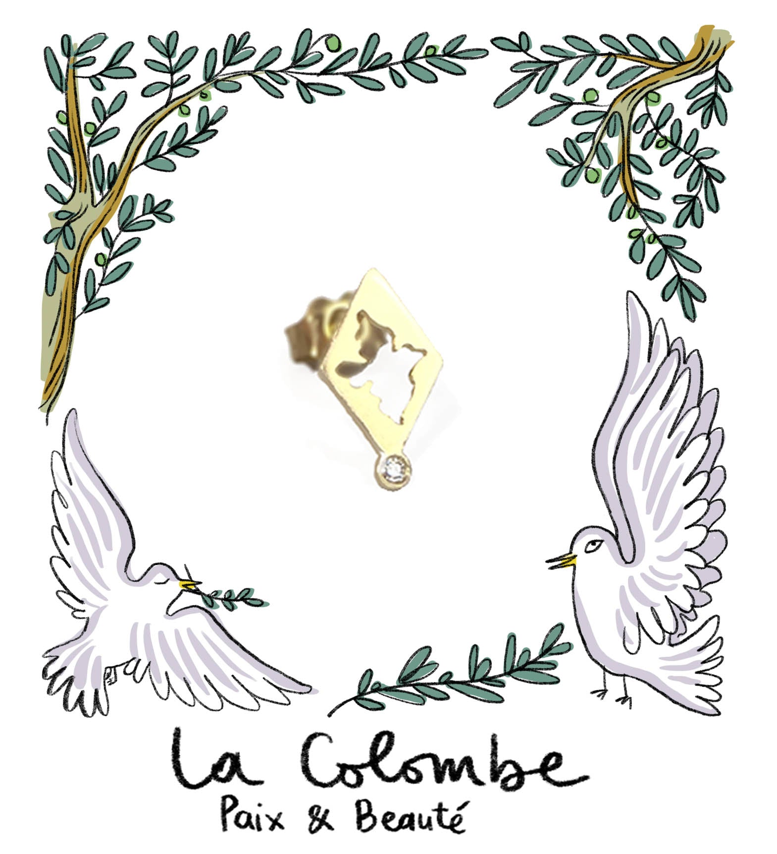 Aimée Aimer Colombe boucle oreille or jaune diamant