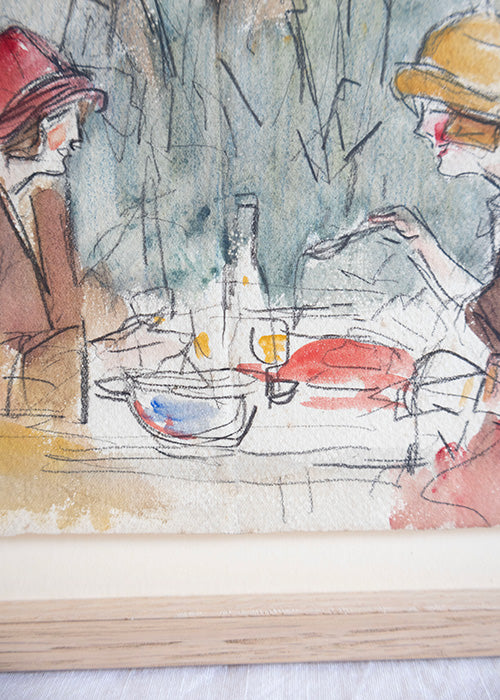 Aimée Aimer Œuvres Fernel Restaurant dessin fusain aquarelle 15,5 cm