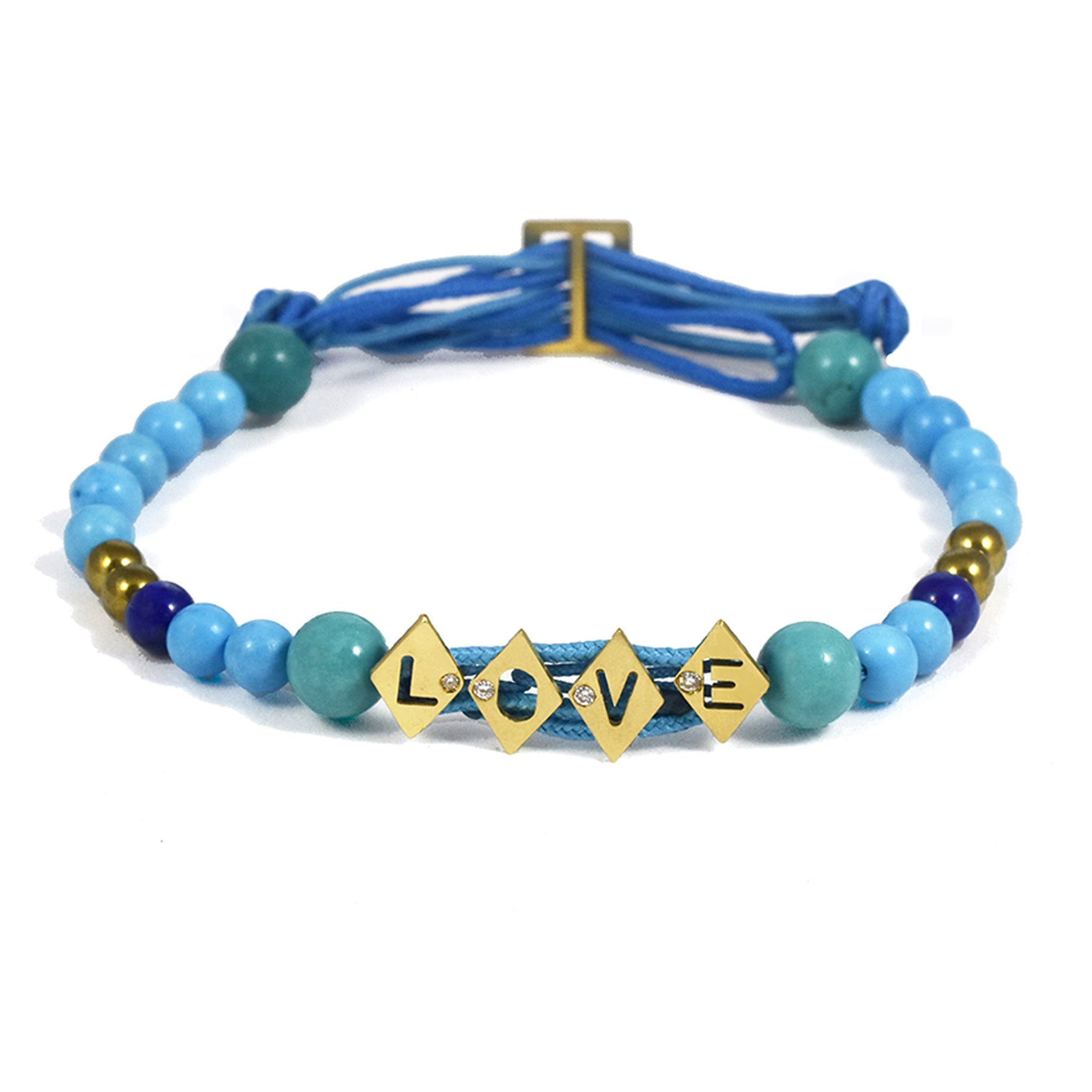 Aimée Aimer Aloha bracelet or jaune diamant turquoise 4 lettres