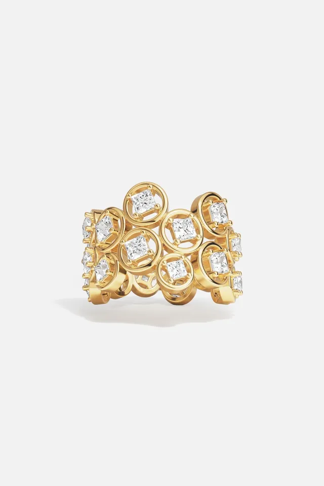 APM Monaco Soleil Bulles d'Eau bague double pavé or jaune