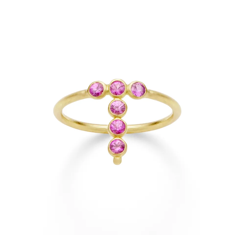 Aimée Aimer AA bague or jaune saphirs roses taille 53