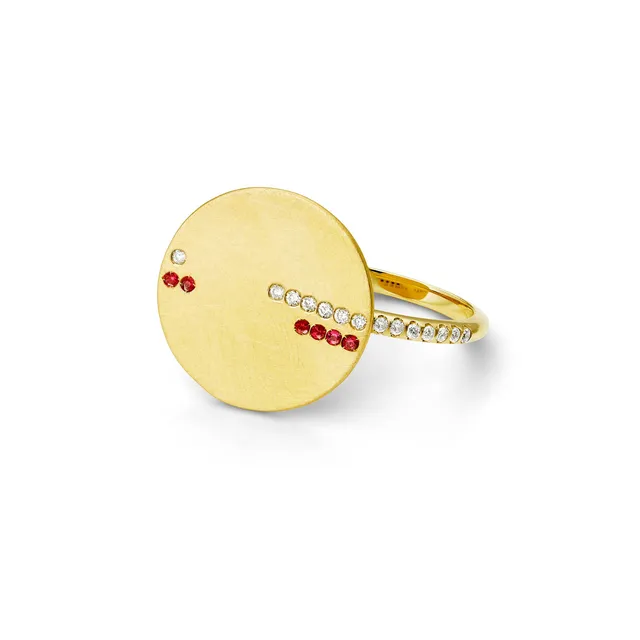 Aimée Aimer Horizon bague or jaune rubis diamants taille 51