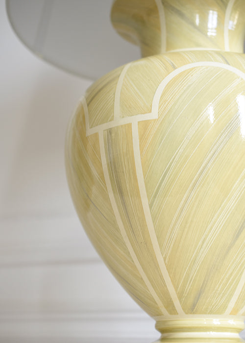 Jean Roger Hydra lampe faïence jaune paille 45 cm