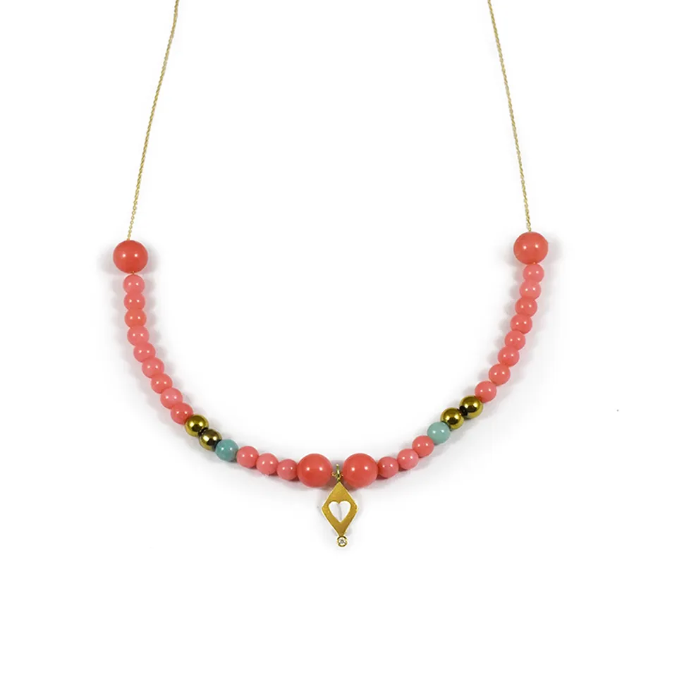 Aimée Aimer Bel Aloha Collier Aloha Cœur Or jaune corail diamant