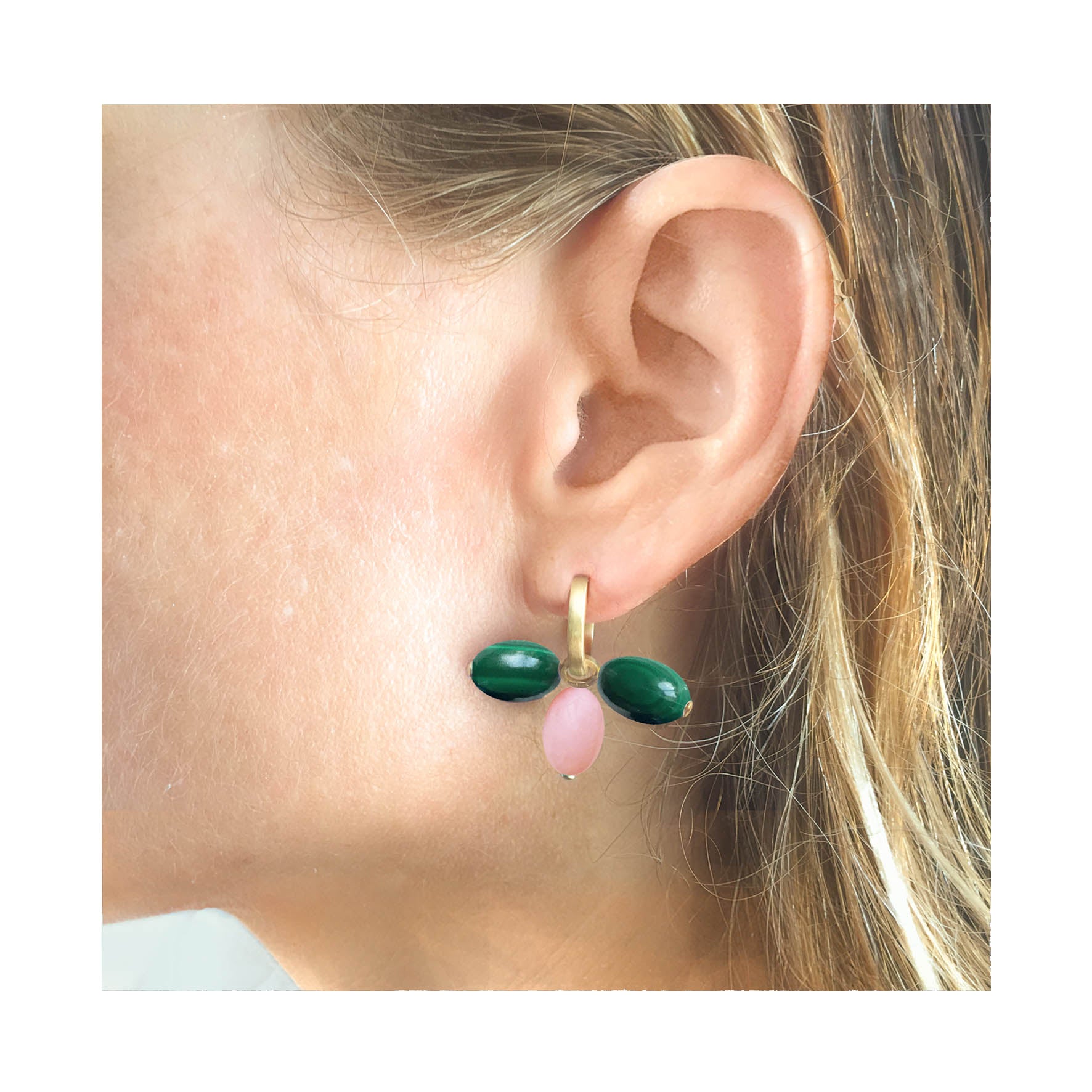 Aimée Aimer Tiare créole or malachite opale rose unité
