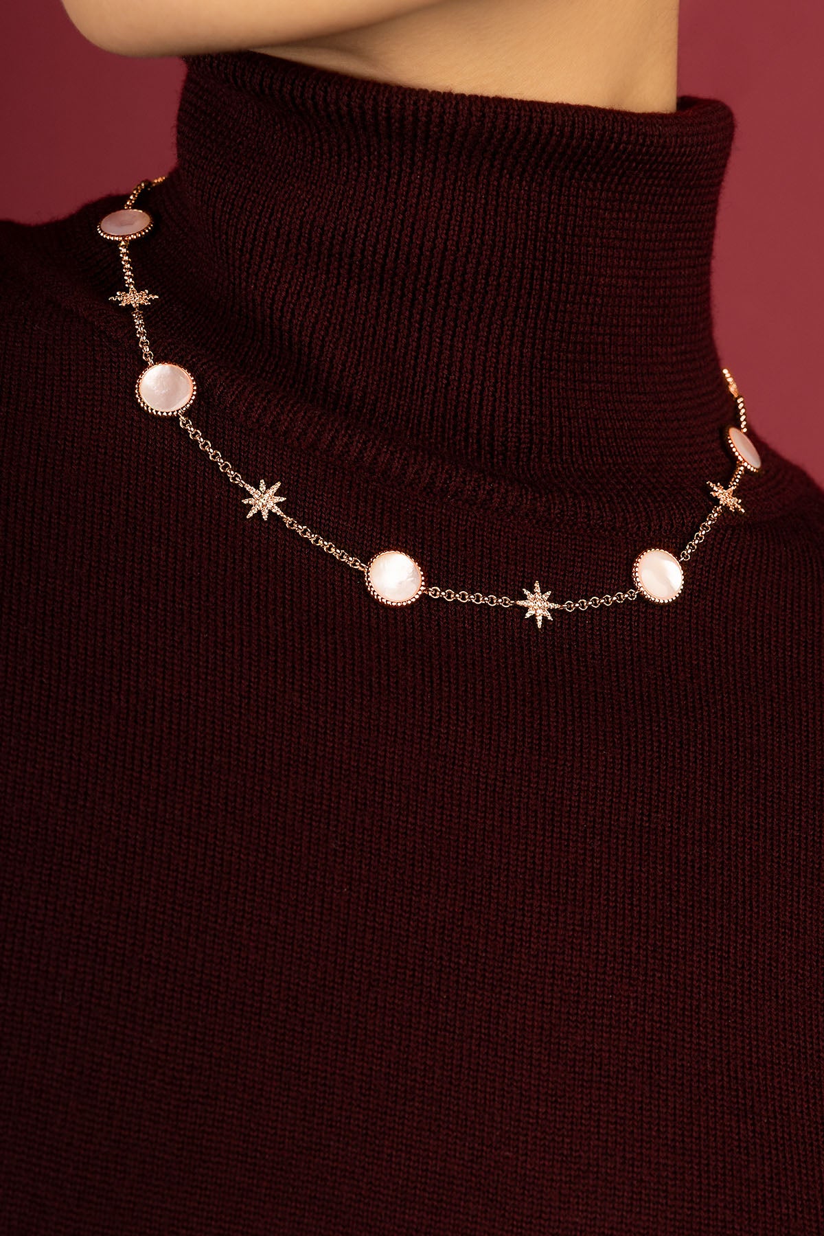 APM Monaco Méditerranée Valentine collier choker nacre rose zircon
