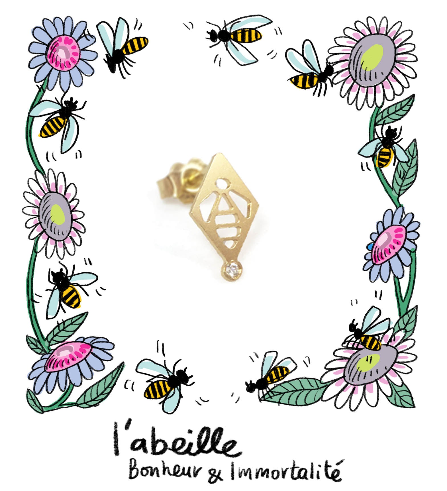 Aimée Aimer Abeille boucle d'oreille or diamant mono
