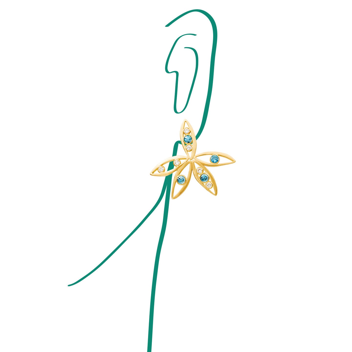 Aimée Aimer Bel Aloha boucles d'oreilles or jaune paire aigue-marine