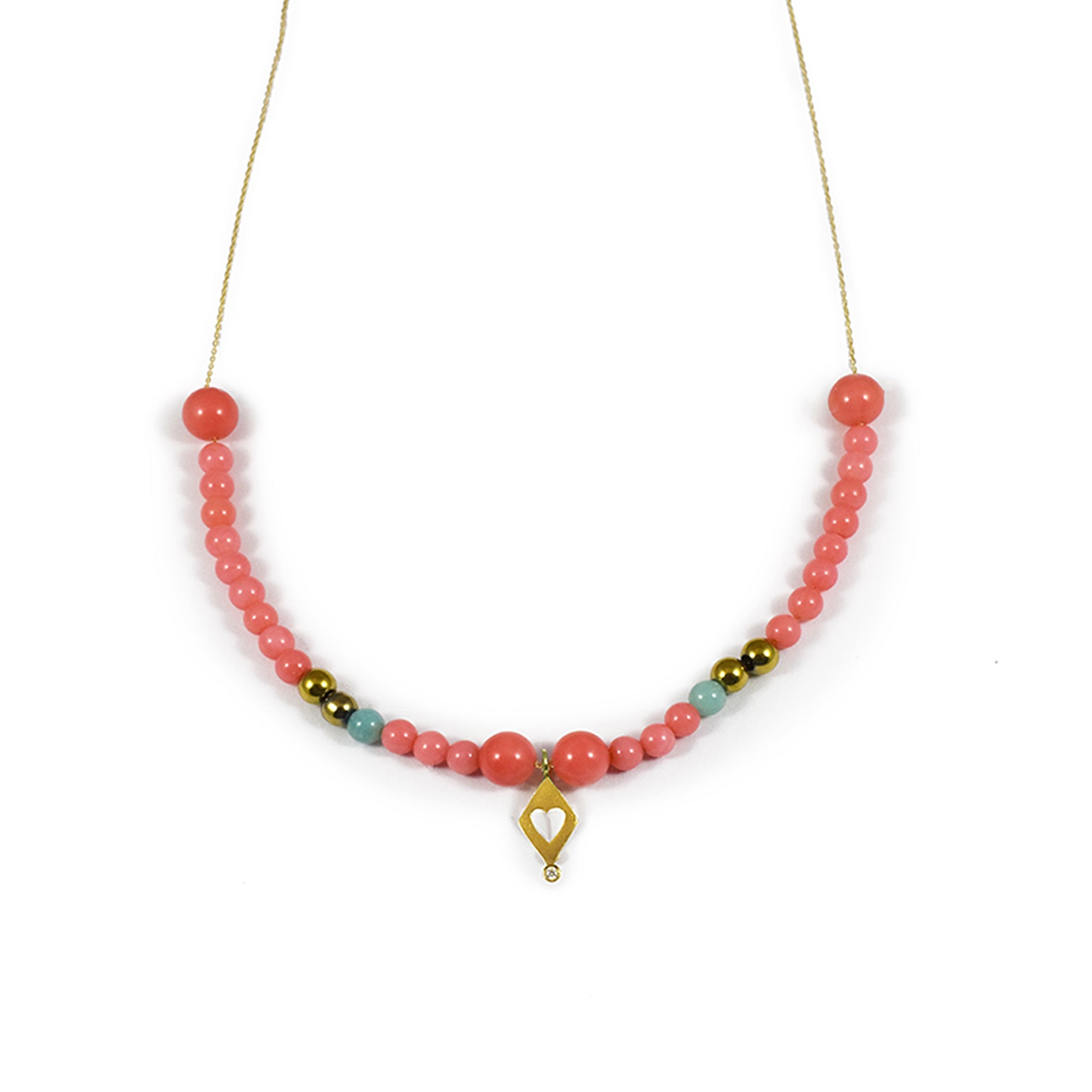 Aimée Aimer Bel Aloha Collier Aloha Cœur Or jaune corail diamant