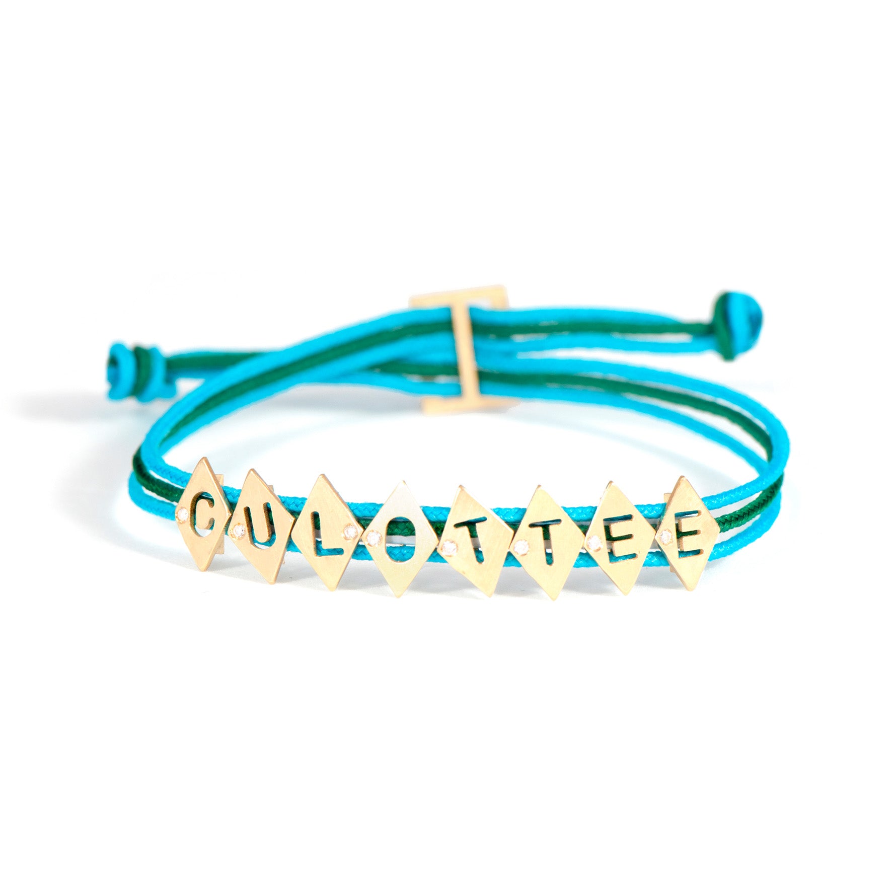 Aimée Aimer Alphabet bracelet 8 lettres or diamant cordon