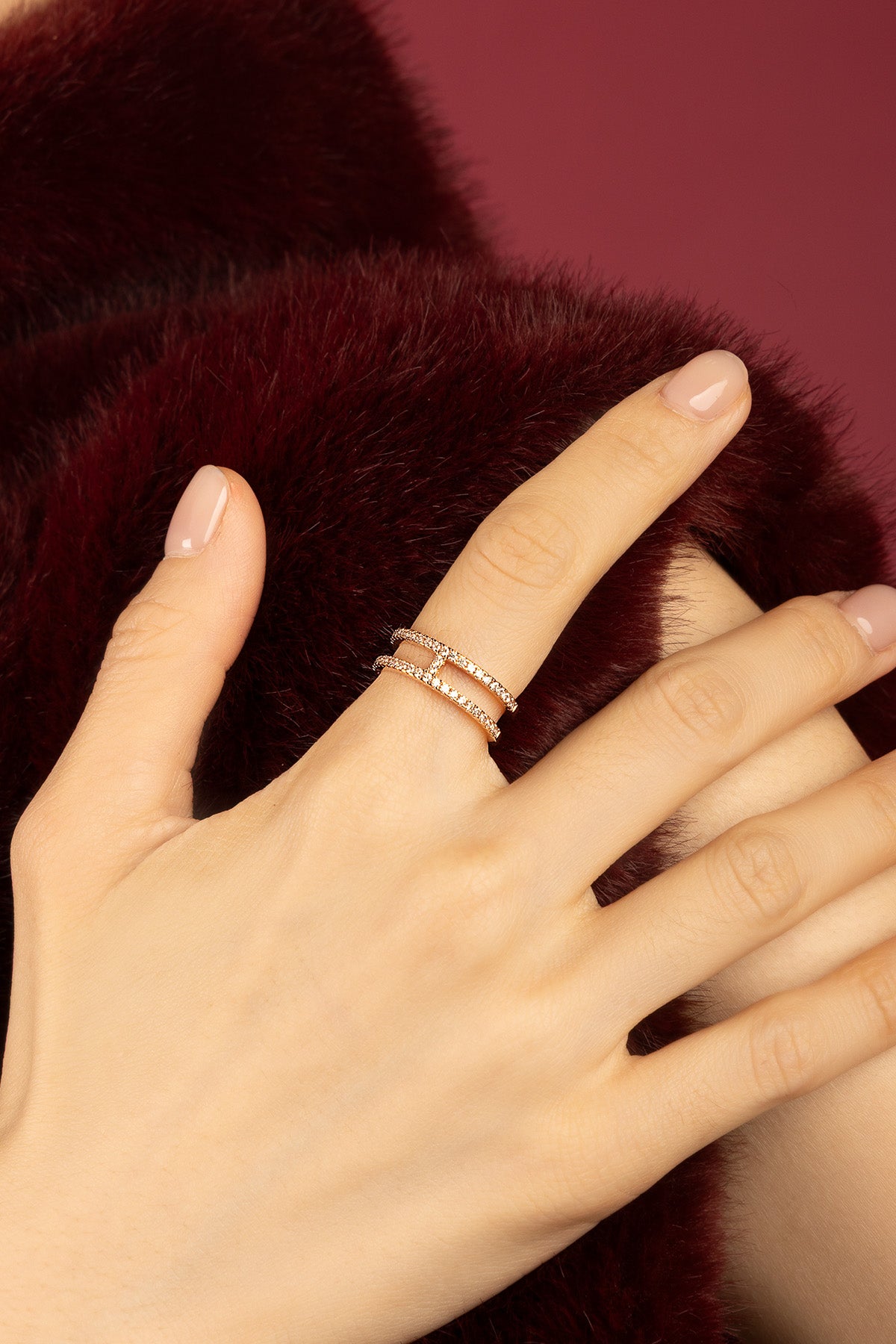 APM Monaco Croisette Cannes bague fine or rose 52 zircon