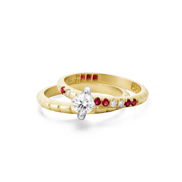 Aimée Aimer Nous n°4 bague or jaune rubis diamants taille 52