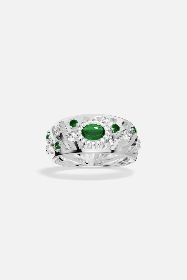 APM Monaco Automne Les Éventails bague verte blanche taille 52