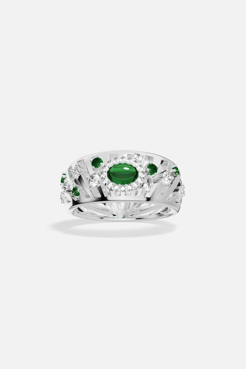APM Monaco Automne Les Éventails bague verte blanche taille 52