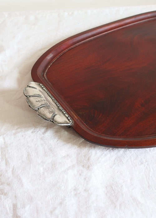 Christofle Gallia plateau art déco acajou métal argenté 60 cm