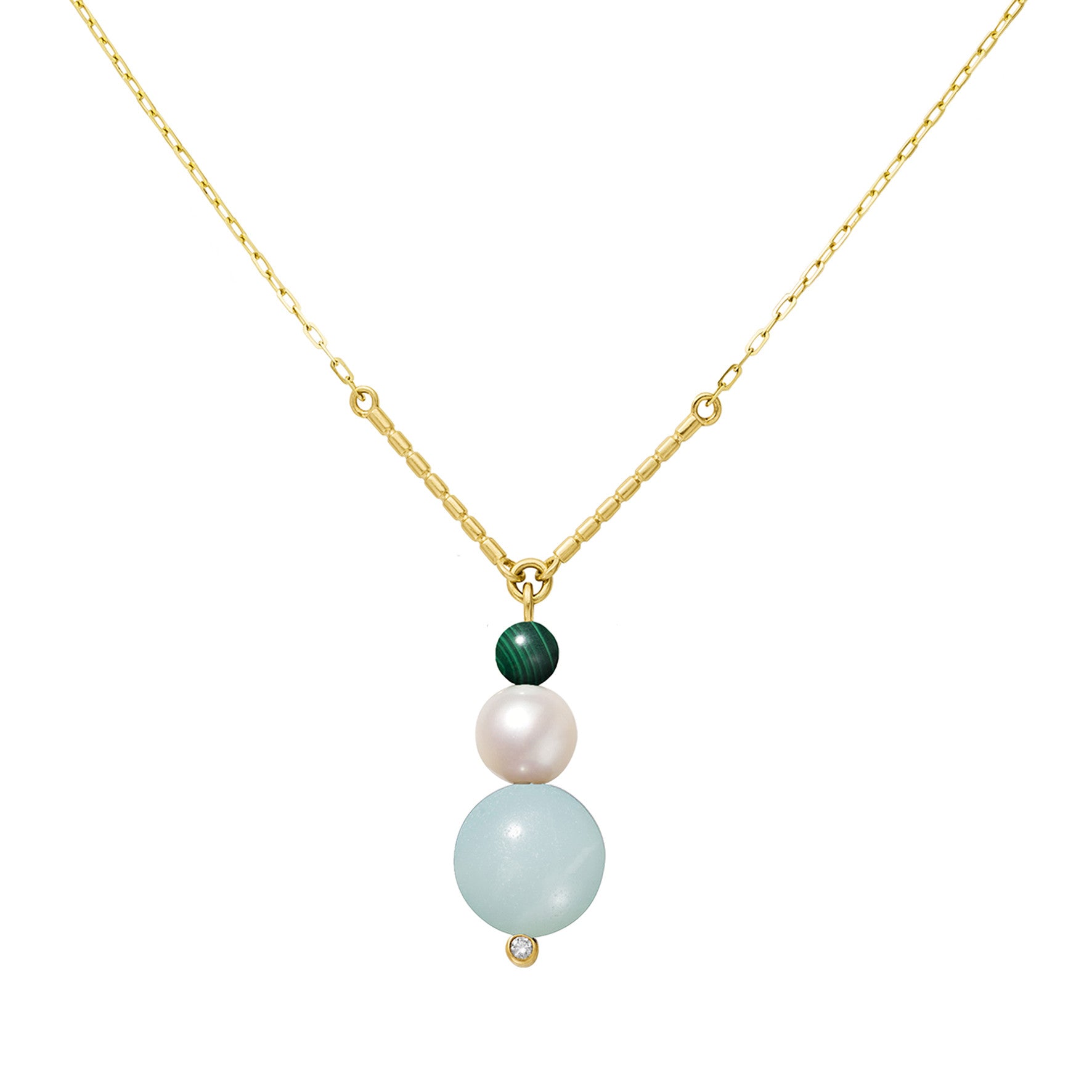 Aimée Aimer Chance collier or perles malachite diamant