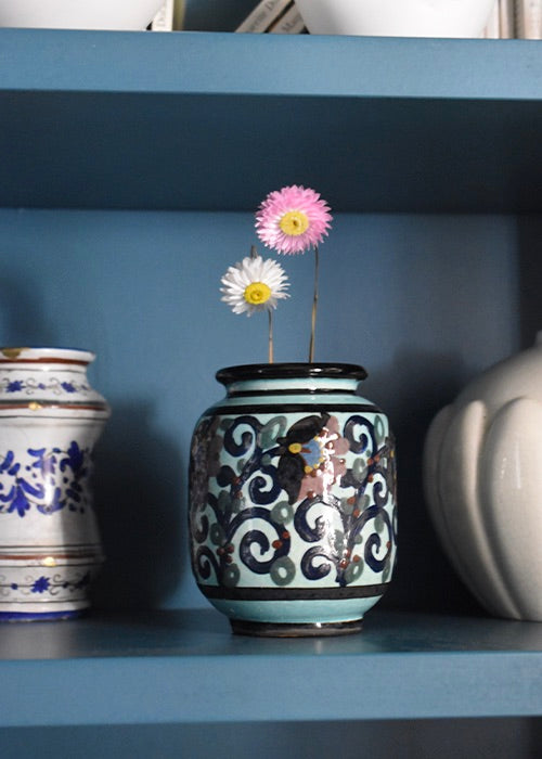 Paul Jacquet petit vase céramique turquoise fleurs 14 cm