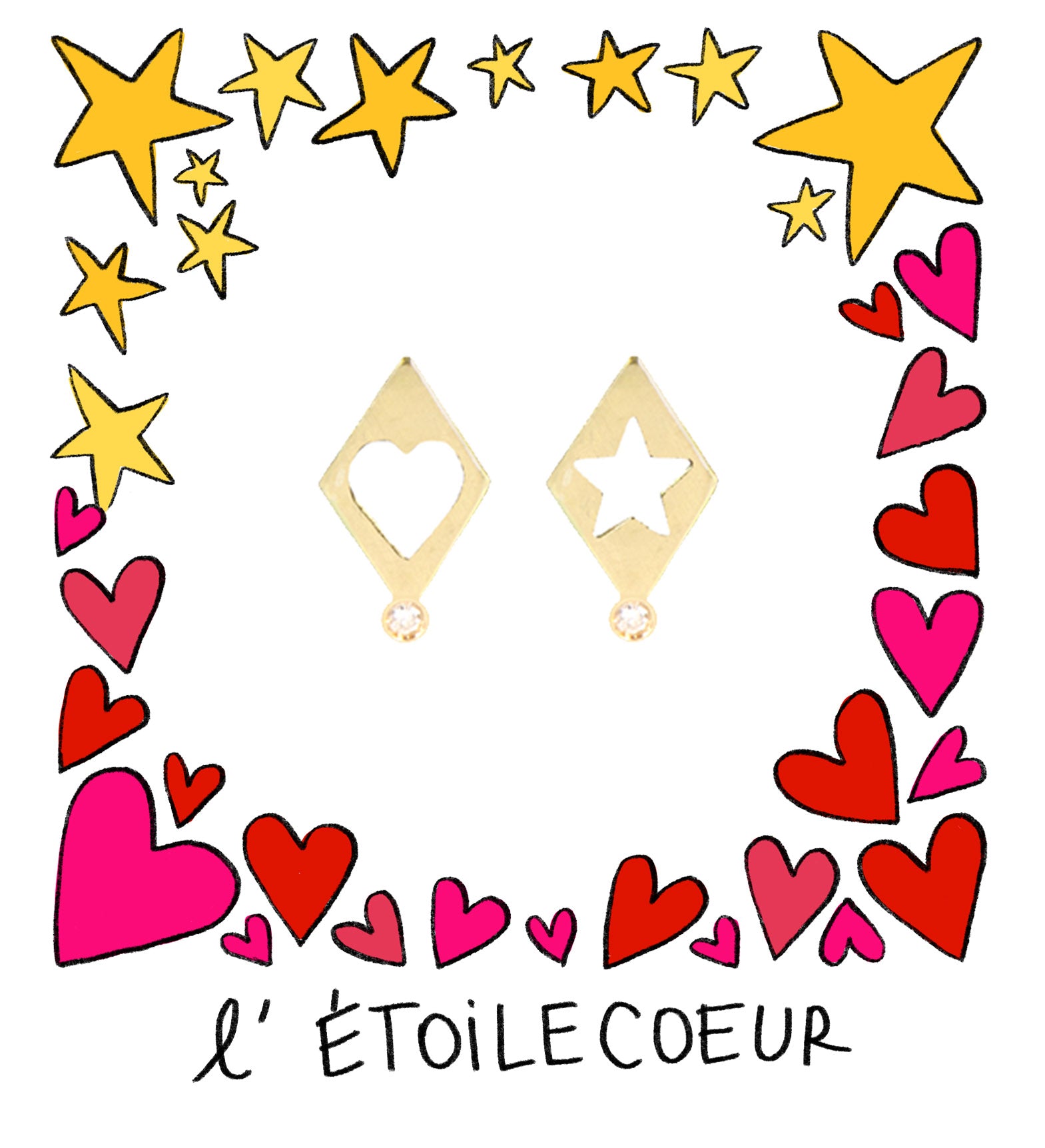 Aimée Aimer ÉtoileCoeur boucles or jaune diamant paire