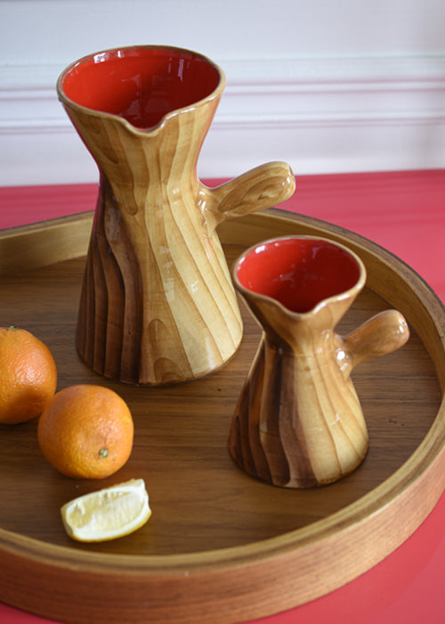 Grandjean Jourdan paire vases pichets céramique bois rouge