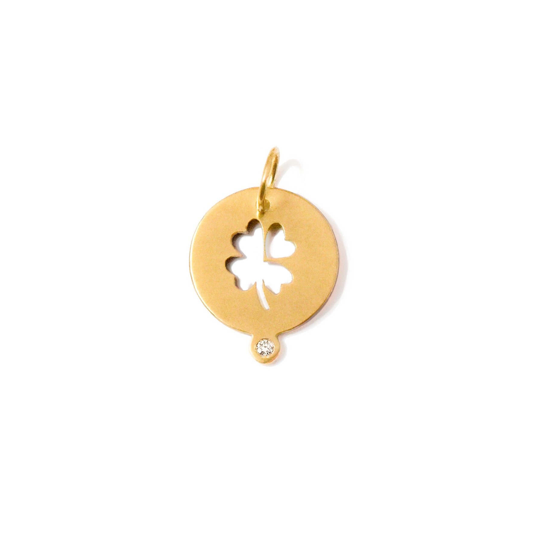 Aimée Aimer Trèfle médaille or jaune diamant 14 mm seule