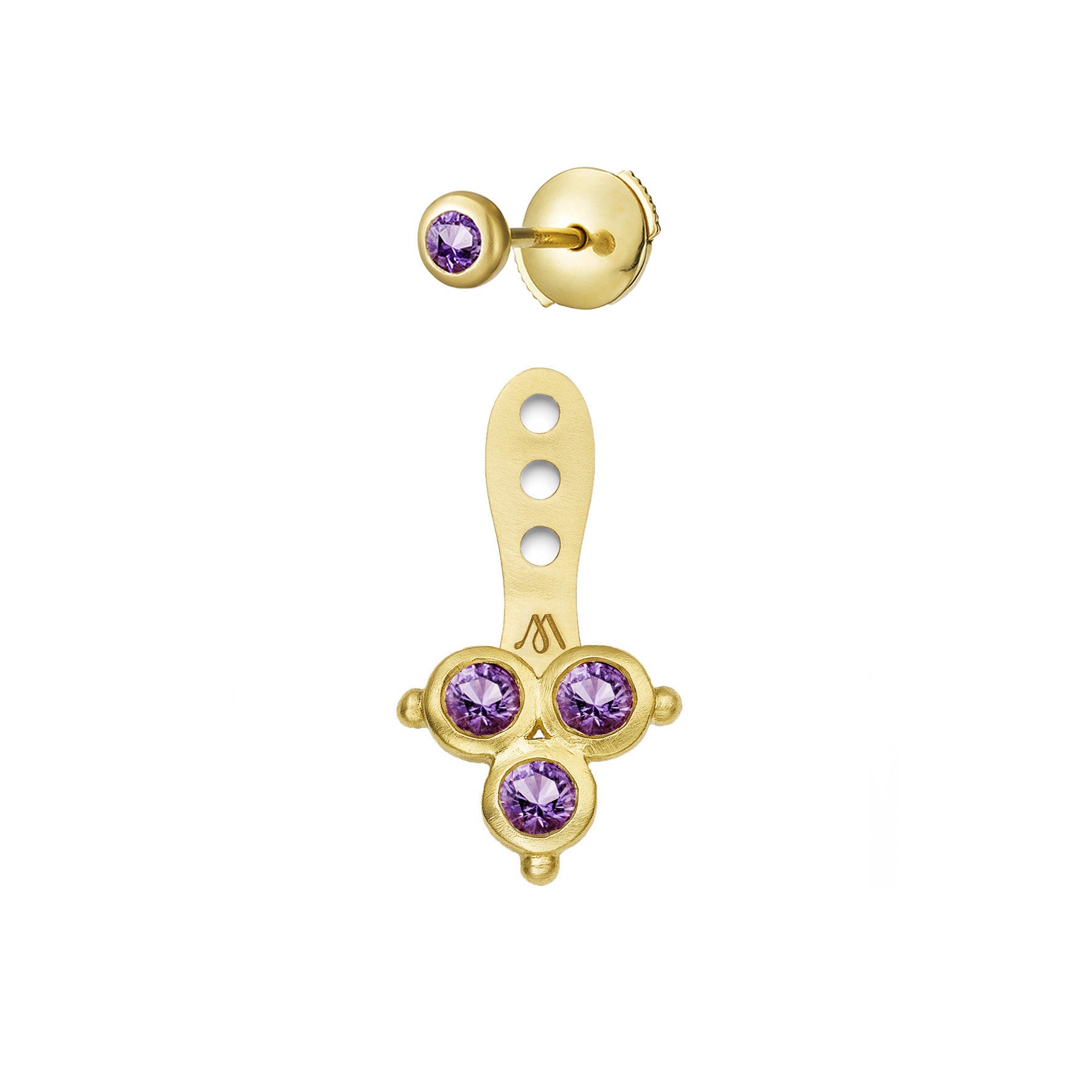 Aimée Aimer Delta dessous d’oreille or jaune améthyste + puce