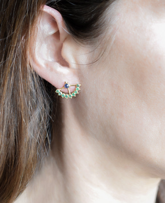 Aimée.Aimer Beija-flor Boucles Or Jaune Saphirs Émeraudes Paire