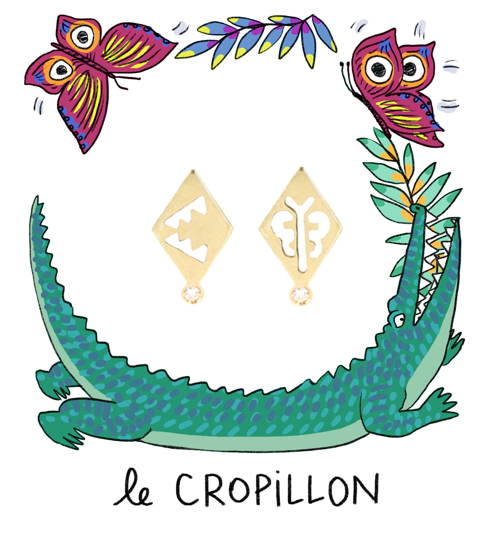 Aimée Aimer Crocodile boucle d'oreille or jaune diamant seule