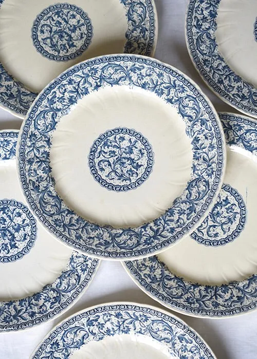 Aimée Aimer Gien Guirlandes Assiettes Plates Lot 6 Bleu 26,5cm
