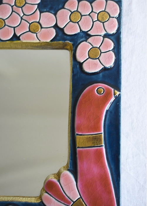 Mithé Espelt Cygnes miroir céramique rose bleu 25 cm