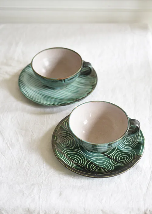 Robert Picault tasses petit déjeuner céramique verte paire