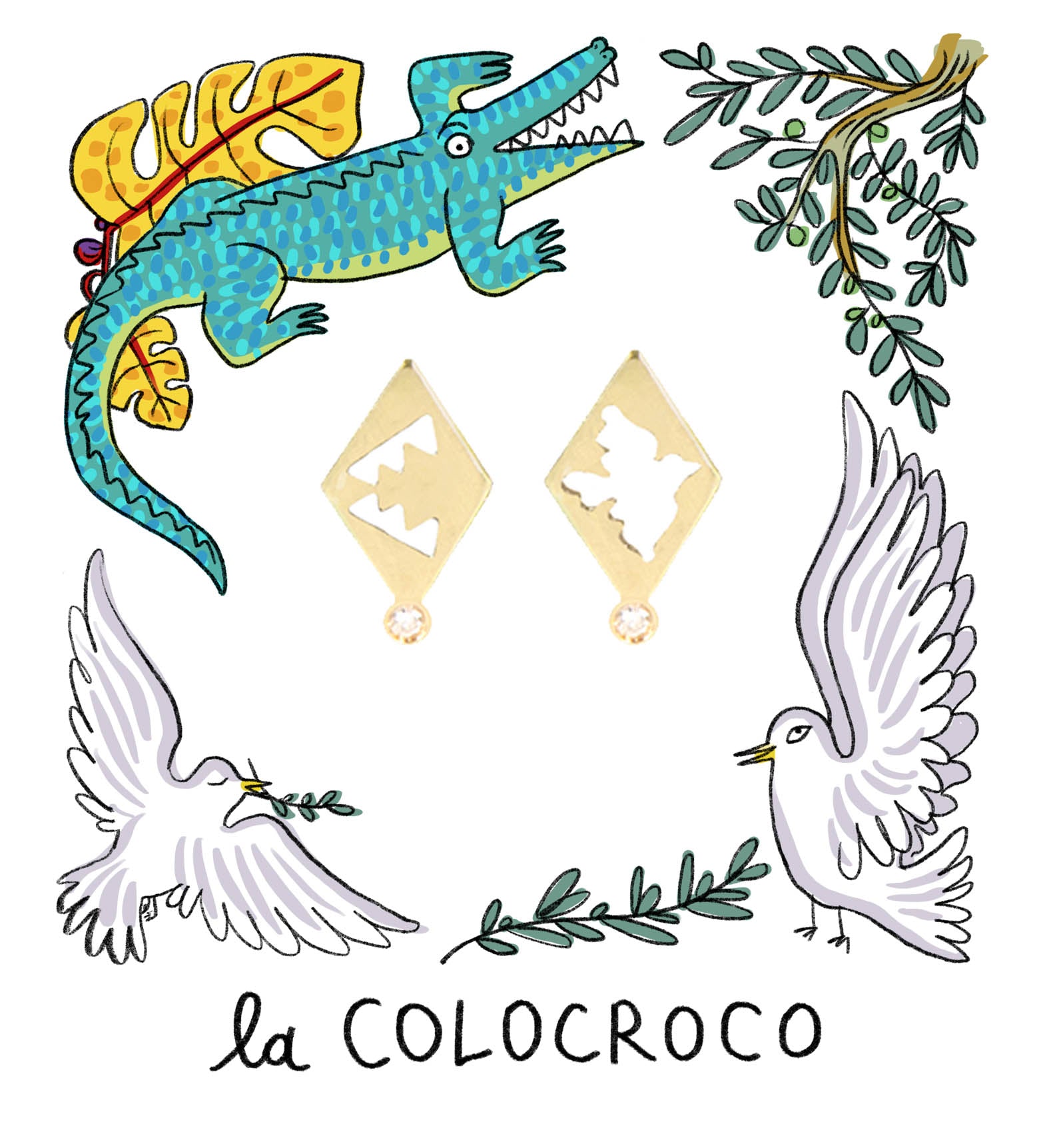 Aimée Aimer Crocodile boucle d'oreille or jaune diamant seule