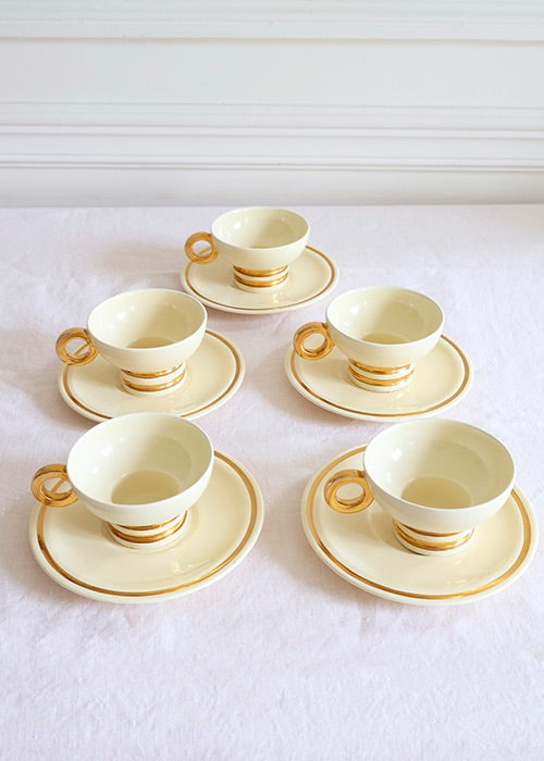 Aimée Aimer Gatsby Robj 5 tasses porcelaine ivoire et or