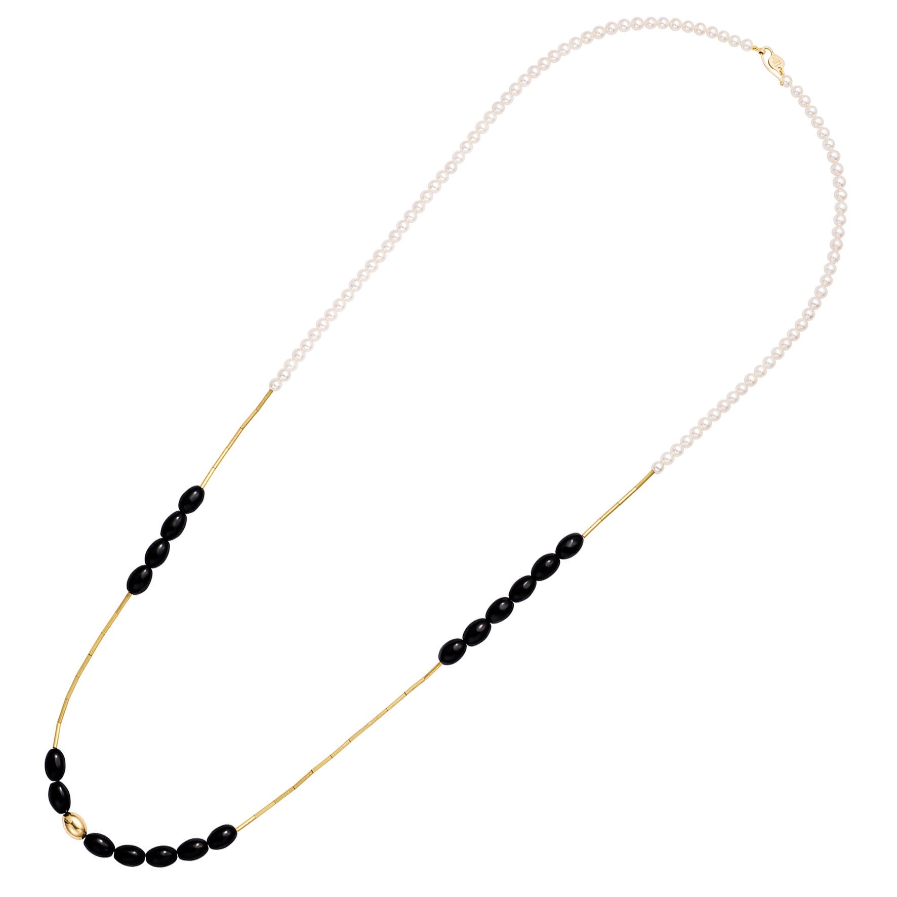 Aimée Aimer Tiare sautoir or jaune perles onyx 80 cm