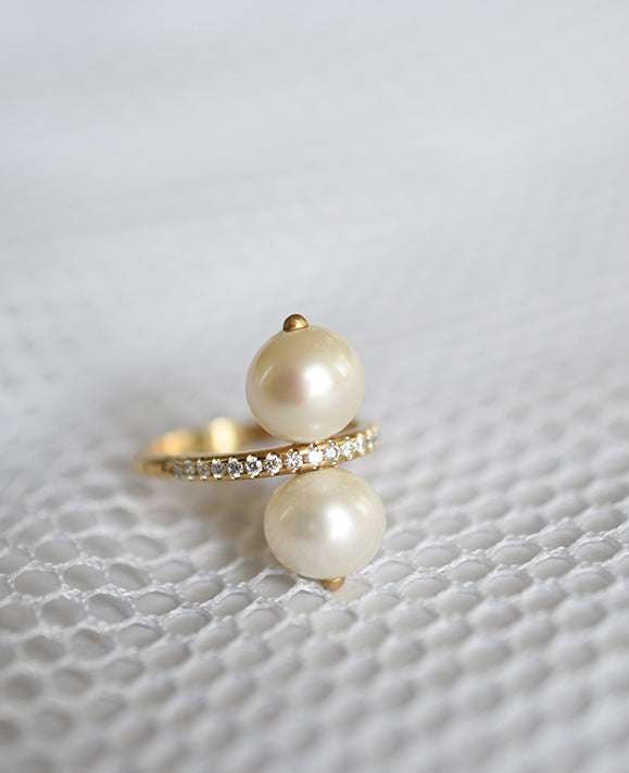 Aimée Aimer Chance bague or jaune perles diamants taille 54