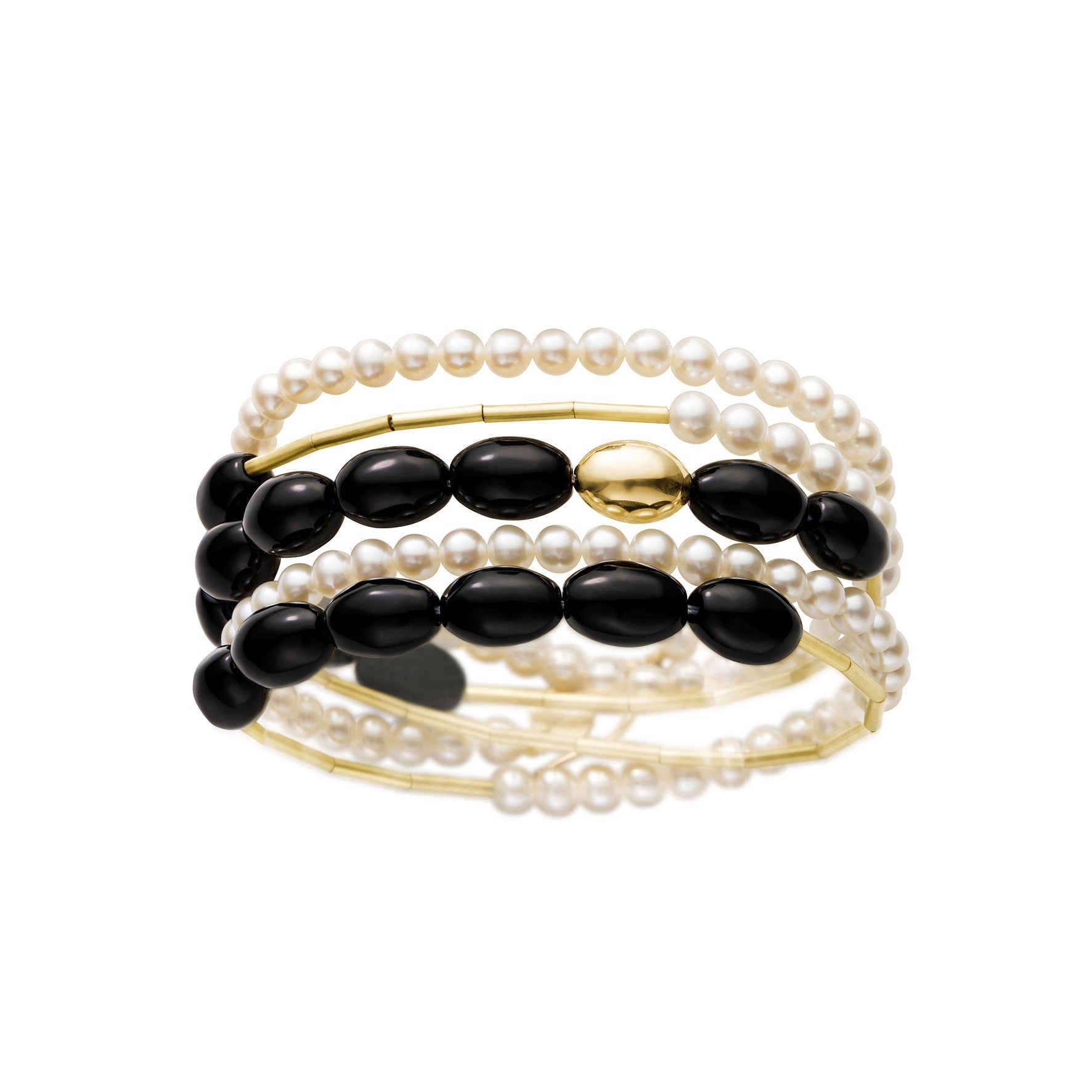 Aimée Aimer Tiare sautoir or jaune perles onyx 80 cm