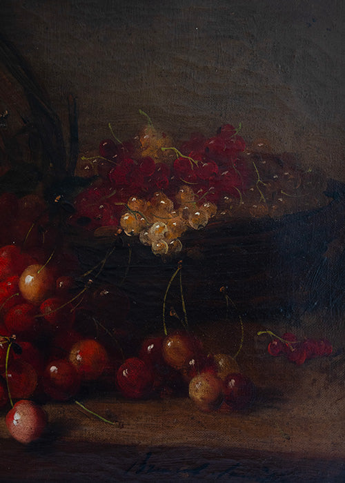Aimée Aimer Brunel de Neuville huile sur toile cerises 37,5 cm