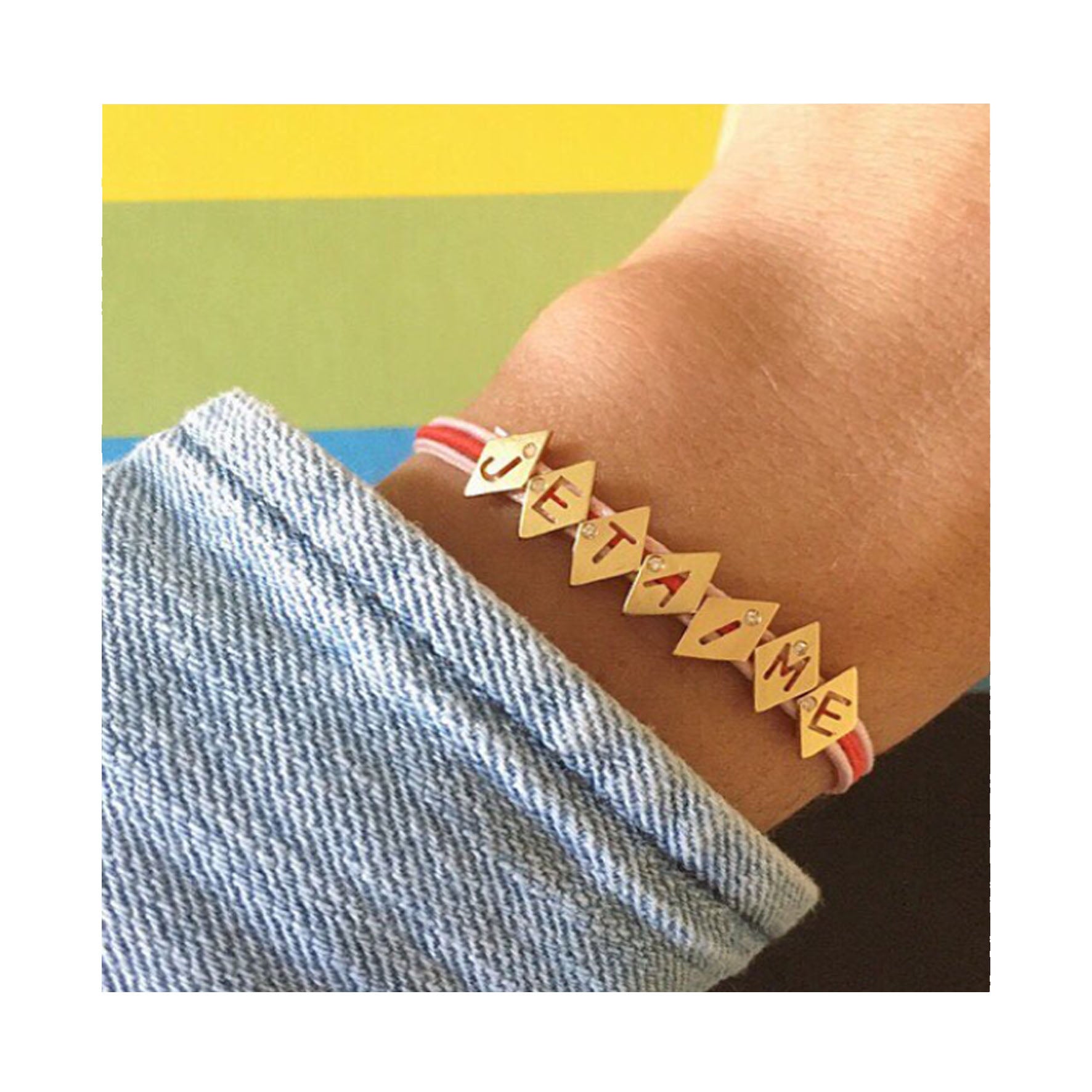 Aimée Aimer Alphabet bracelet 7 lettres or jaune diamant bleu