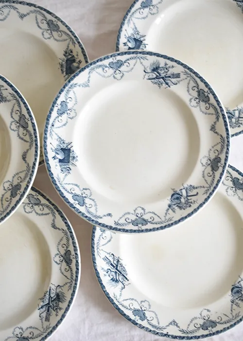 Longwy Terre de fer lot 6 assiettes bleu pétrole 23,5 cm