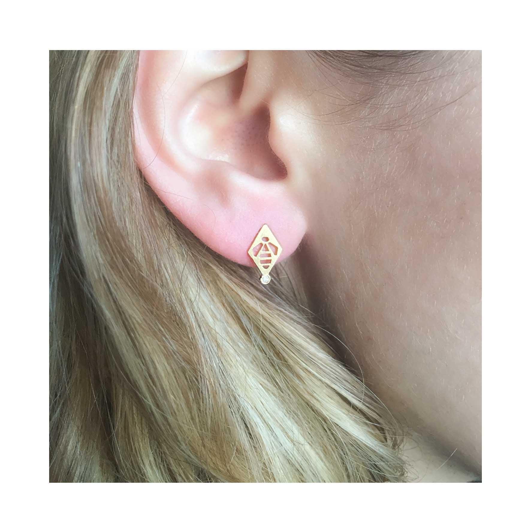 Aimée Aimer Boucles AbeilleCoeur or jaune diamant paire