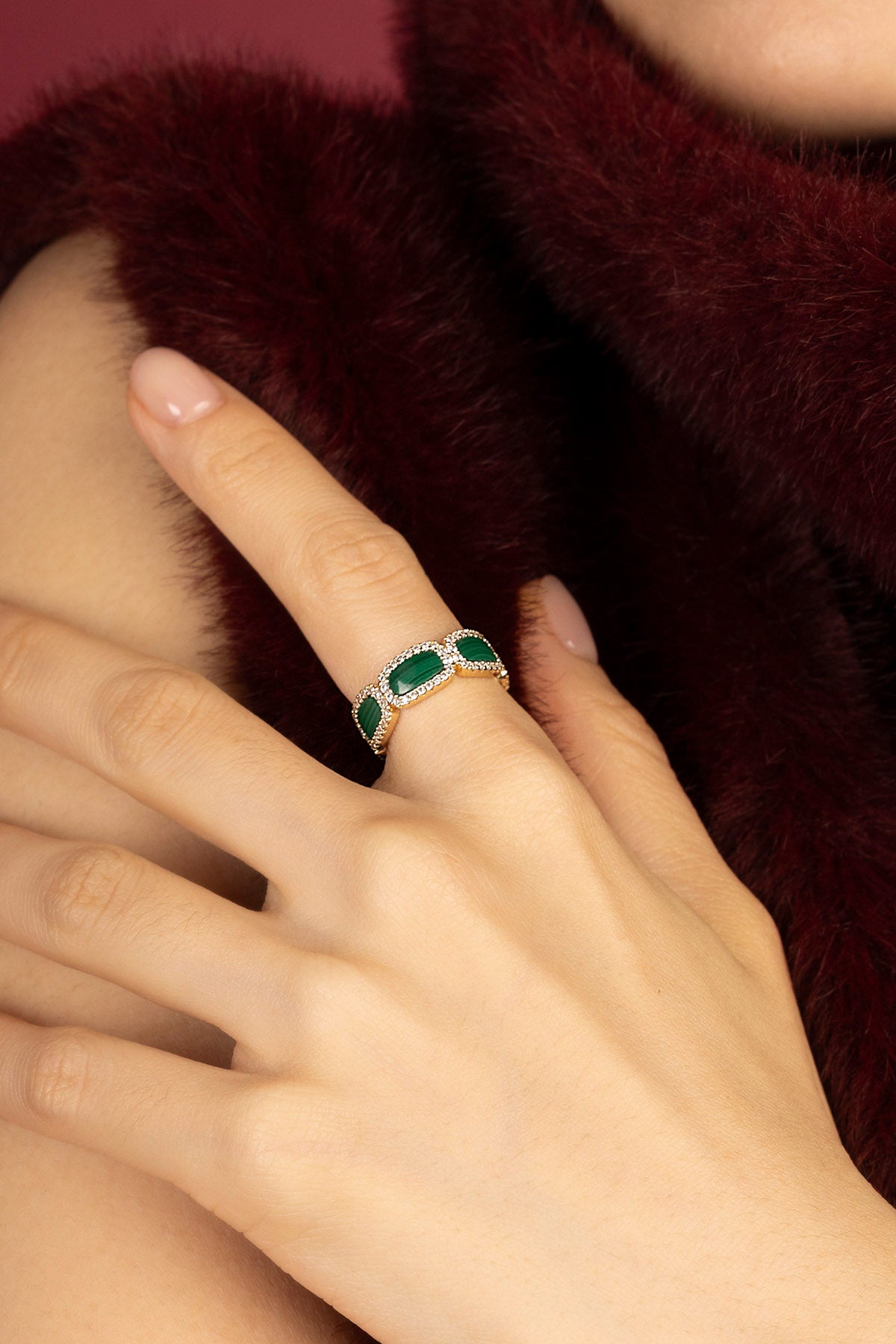 APM Monaco Méditerranée Nice bague malachite dorée