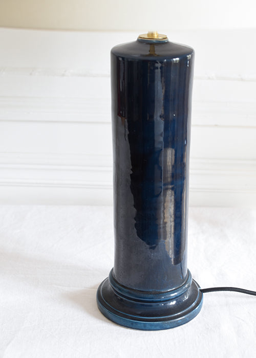 Jean Roger Cylindre lampe faïence bleu canard 44 cm