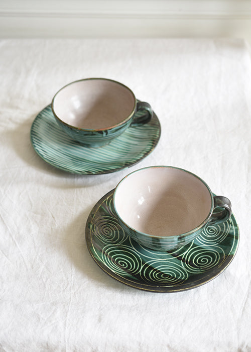 Robert Picault tasses petit déjeuner céramique verte paire