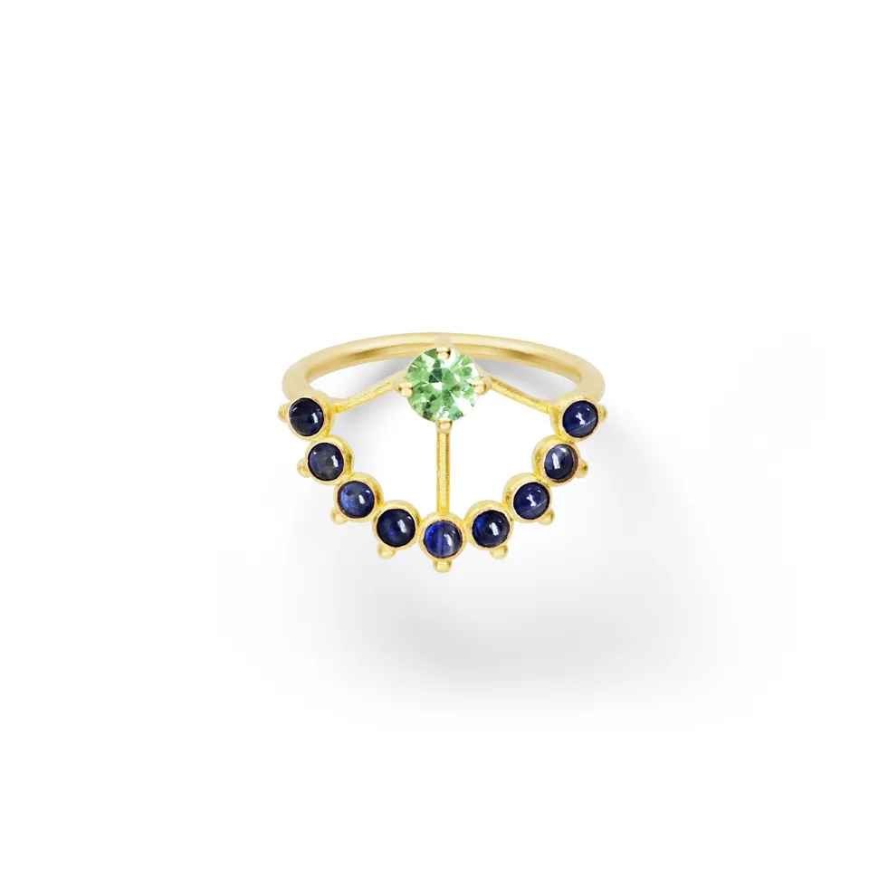 Aimée Aimer Beija-Flor bague or jaune tsavorite saphirs taille 54