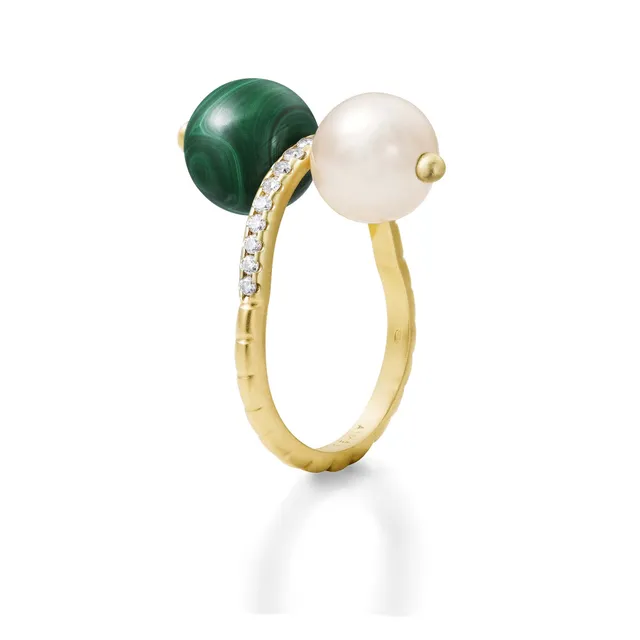 Aimée Aimer Chance bague or jaune perle malachite taille 52