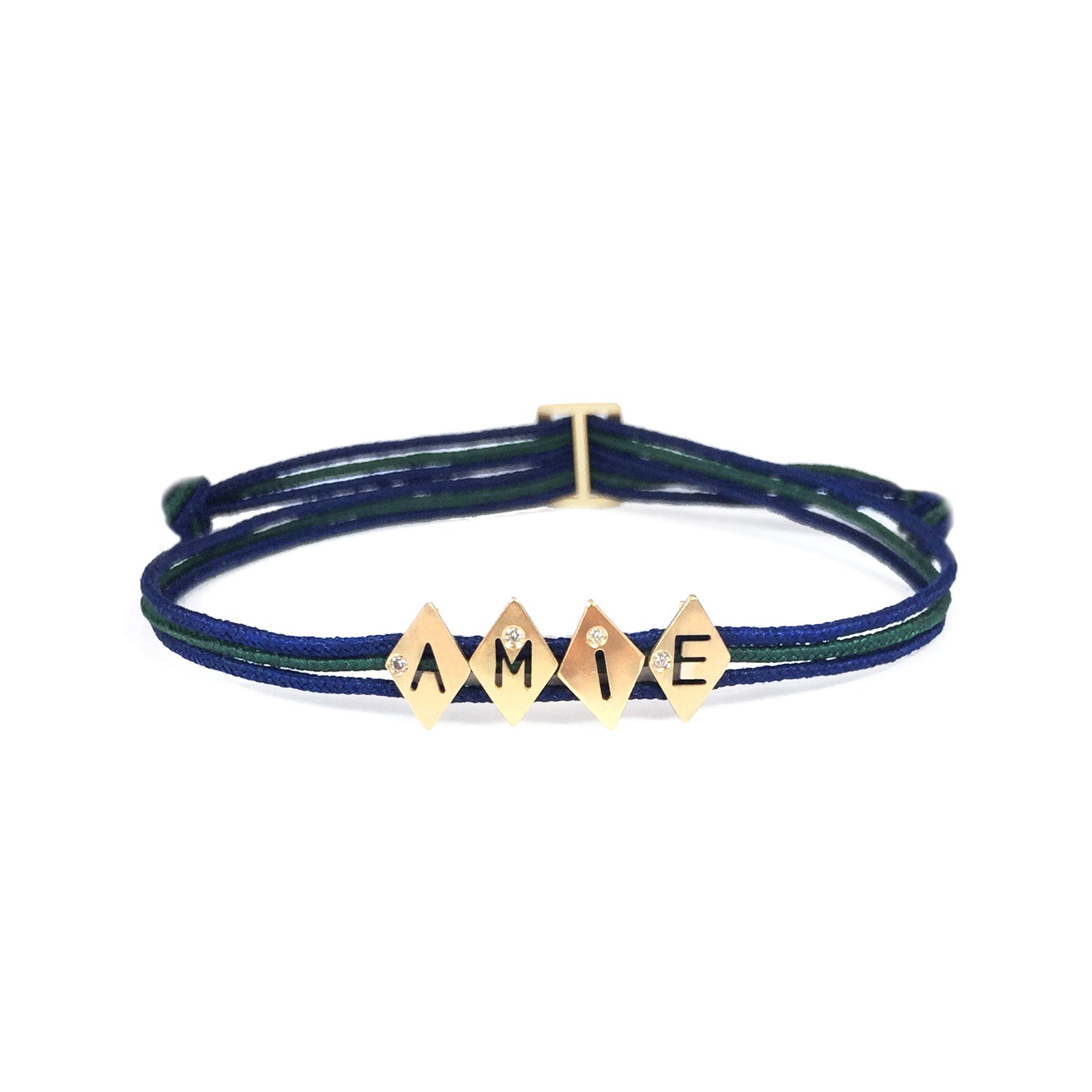 Aimée Aimer Alphabet bracelet 4 lettres or jaune diamant