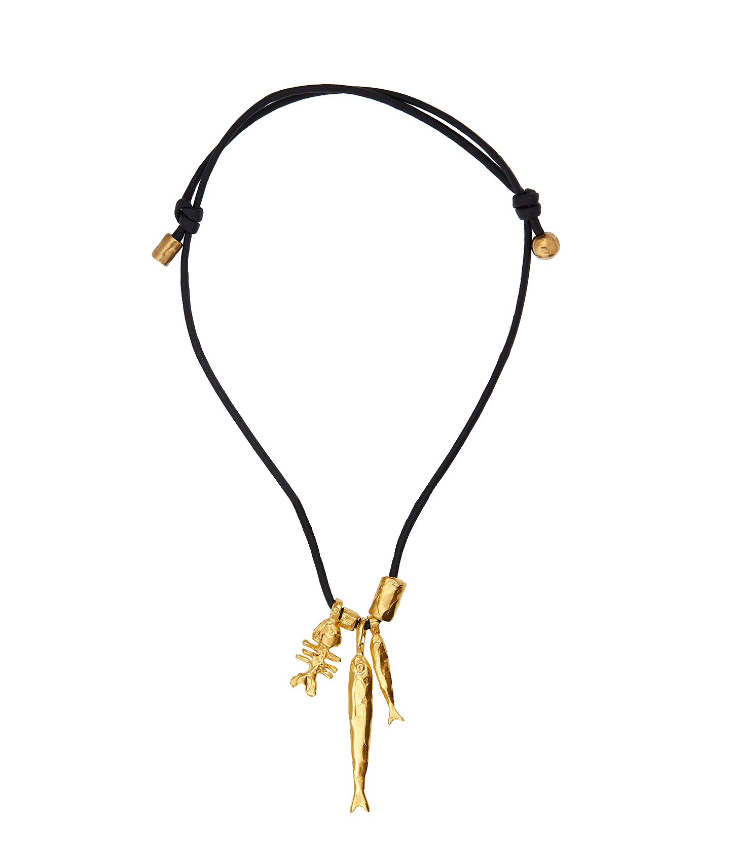 Alighieri Gone Fishing Choker collier poisson cordon noir plaqué or